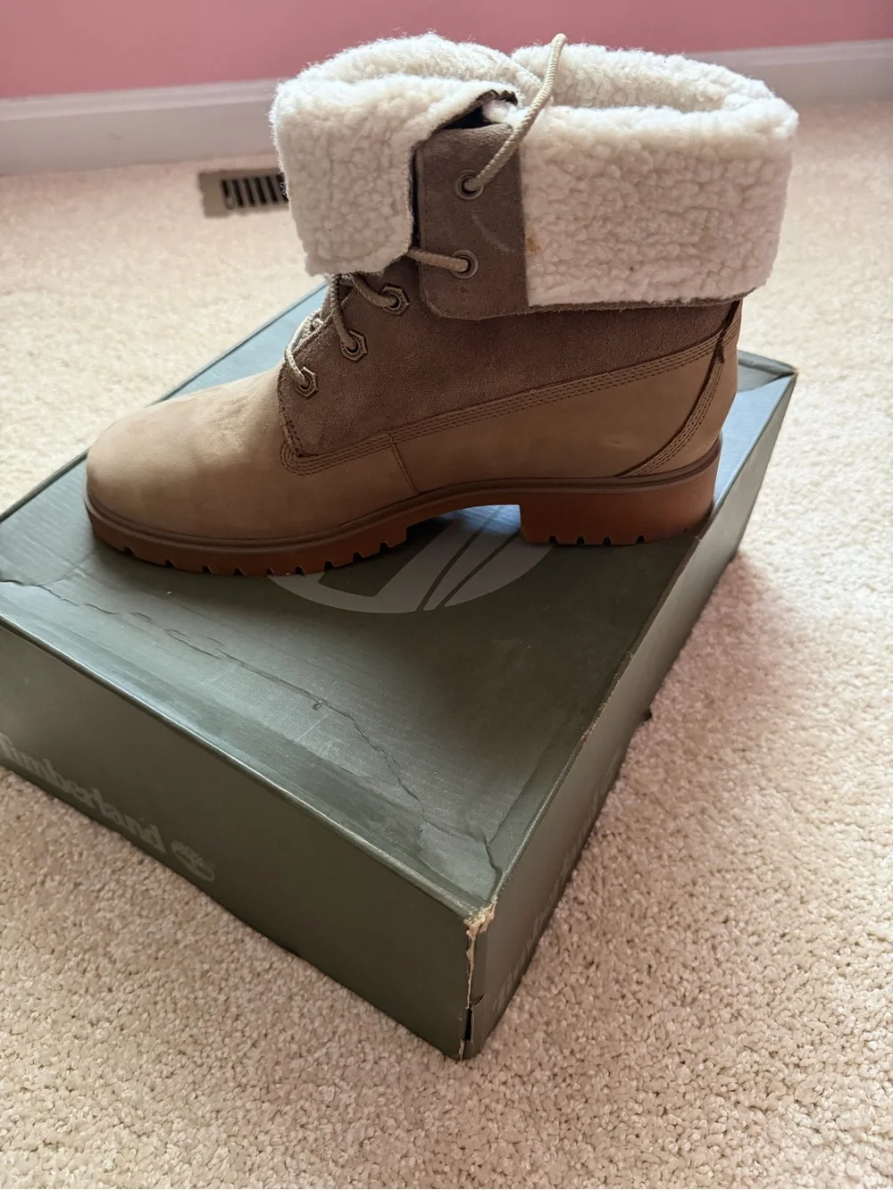 Timberland Tan Lace-Up Sherpa Collar Winter Boots